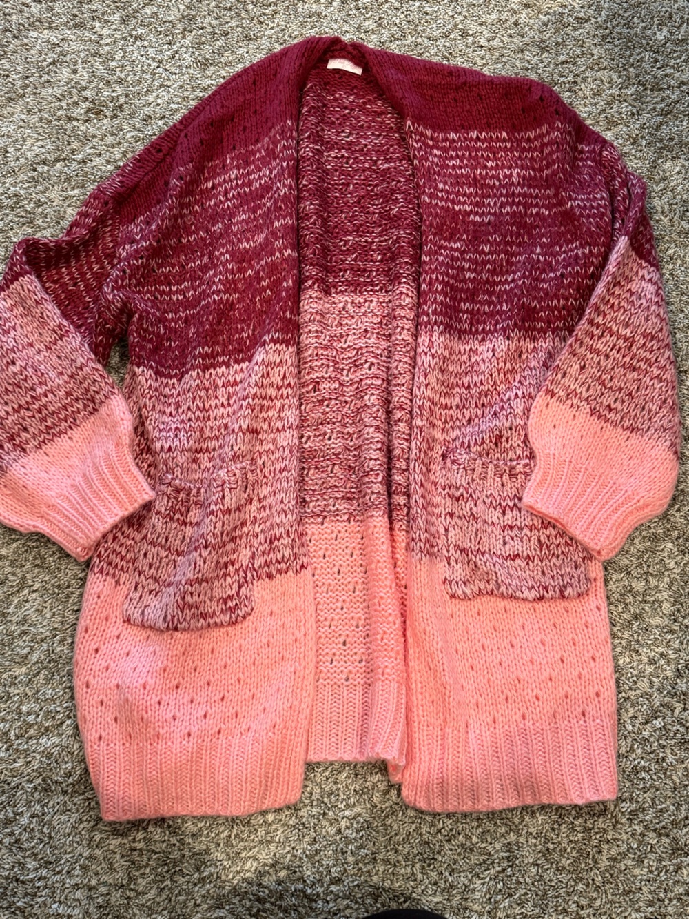 Pink Lily Pink-to-Burgundy Ombre Knit Cardigan